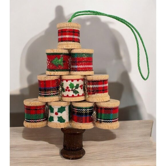 Handmade Other - Vintage Sewing Spools Christmas Tree Ornament Holiday Ribbon Design Handmade